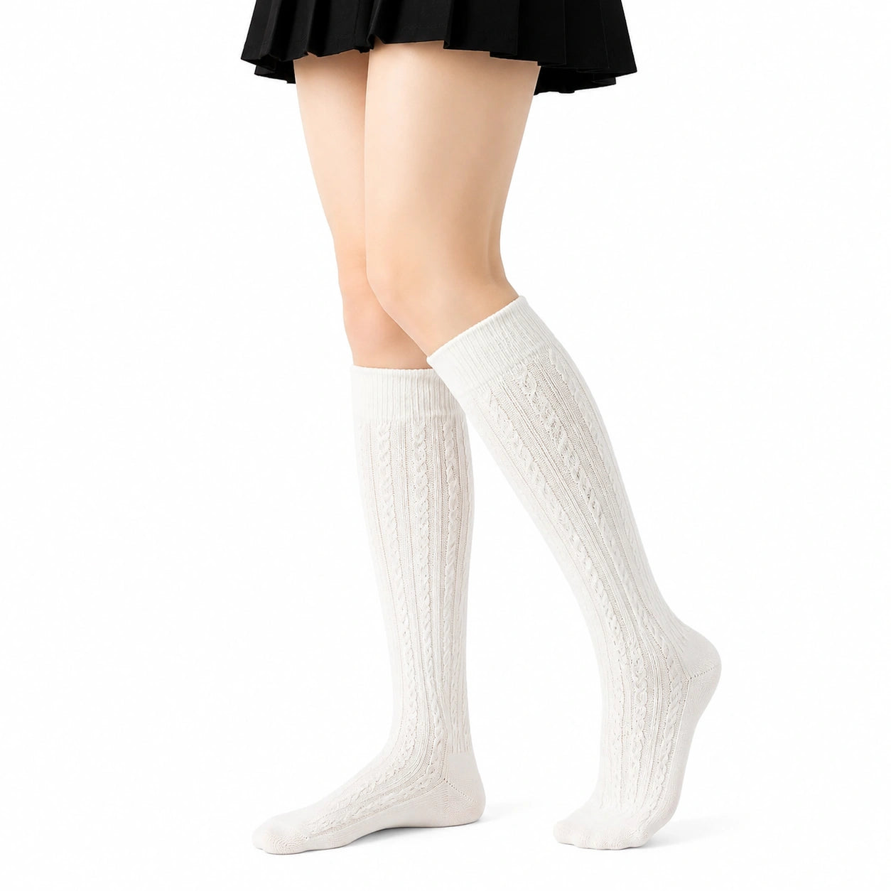 Calcetines hasta la rodilla talla 35-38 de punto blanco con trenzas estilo clásico