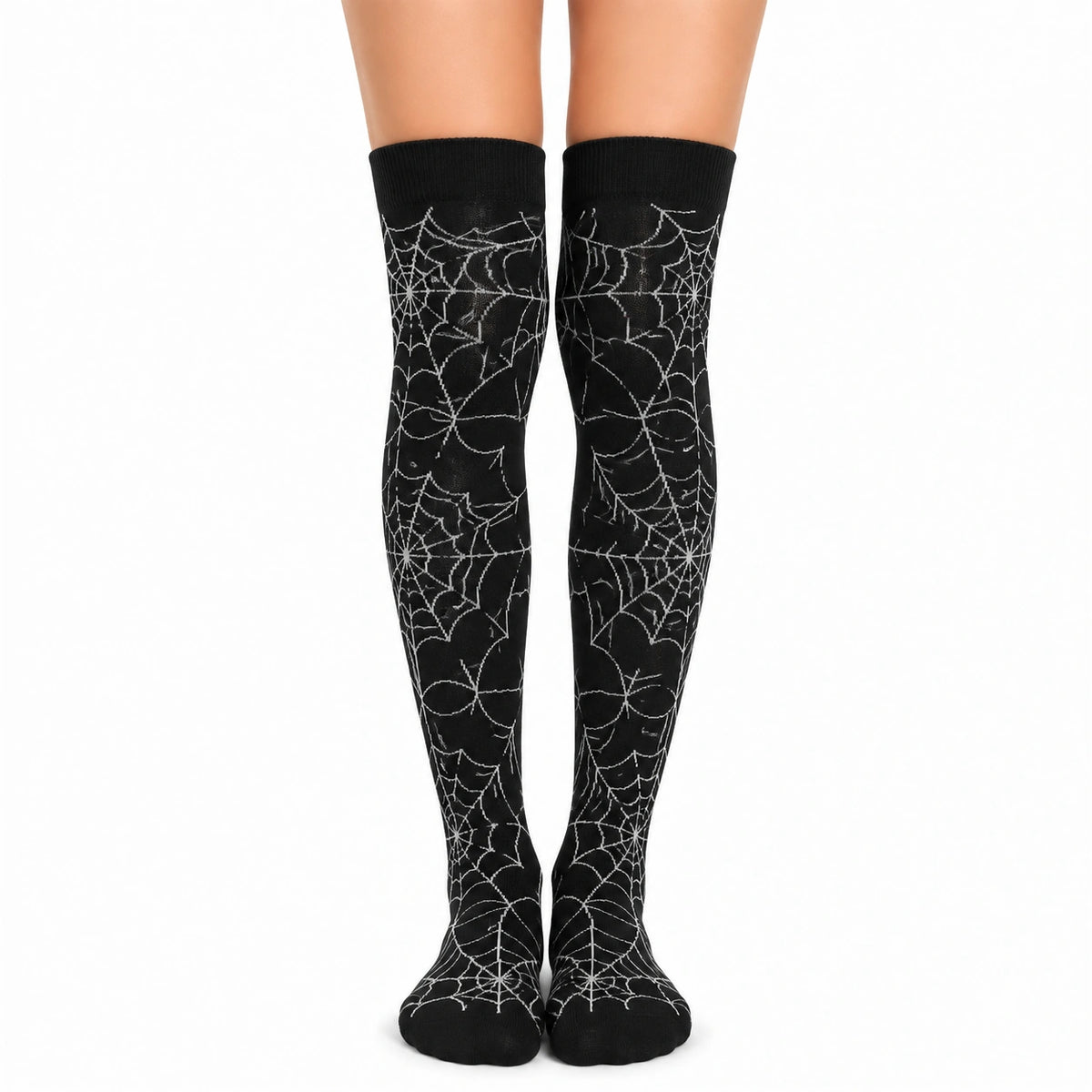 Calcetines altos talla 39-42 de punto negros con telarañas estilo gótico