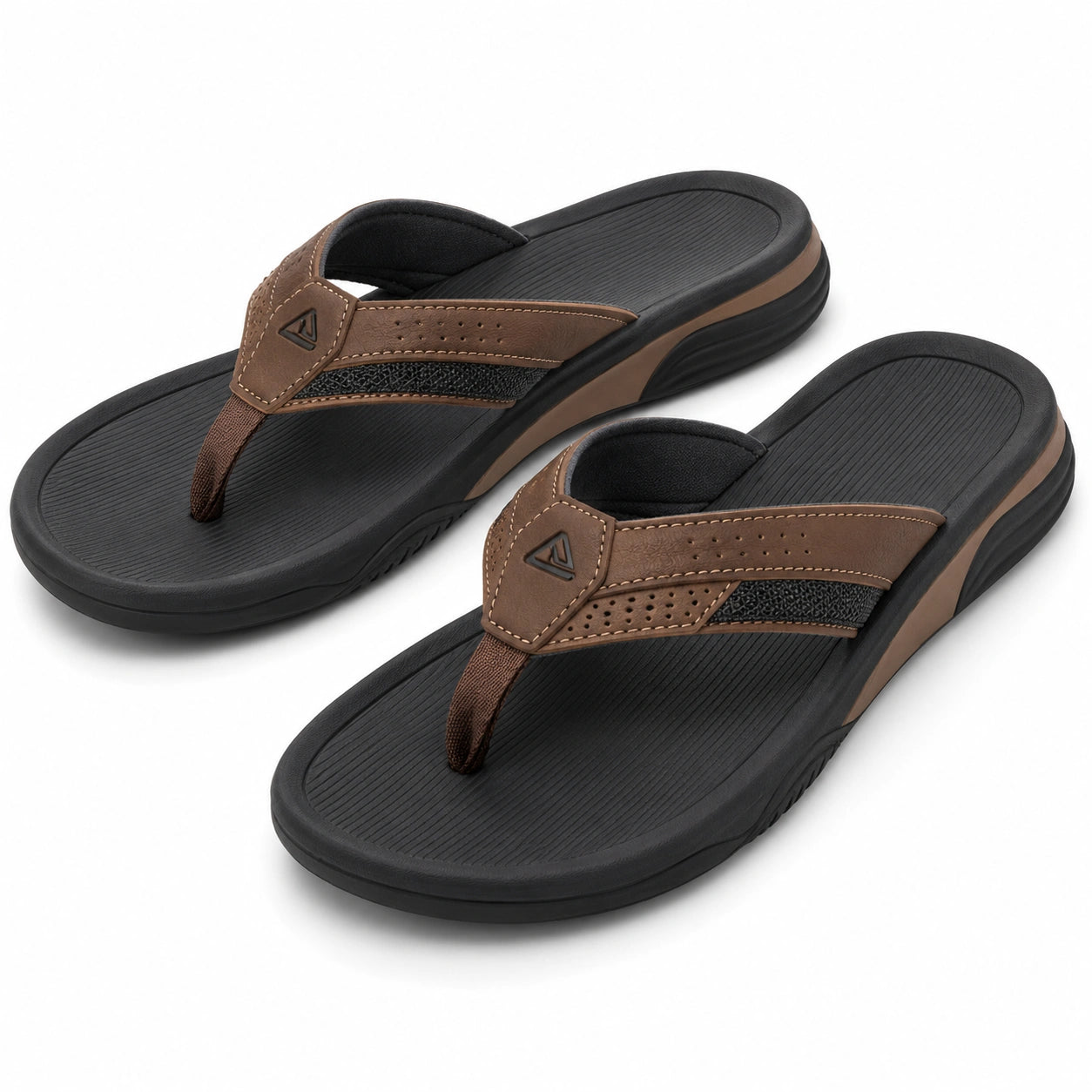 Chanclas 38/39 marrón y negro de material sintético con plantilla texturizada para uso casual