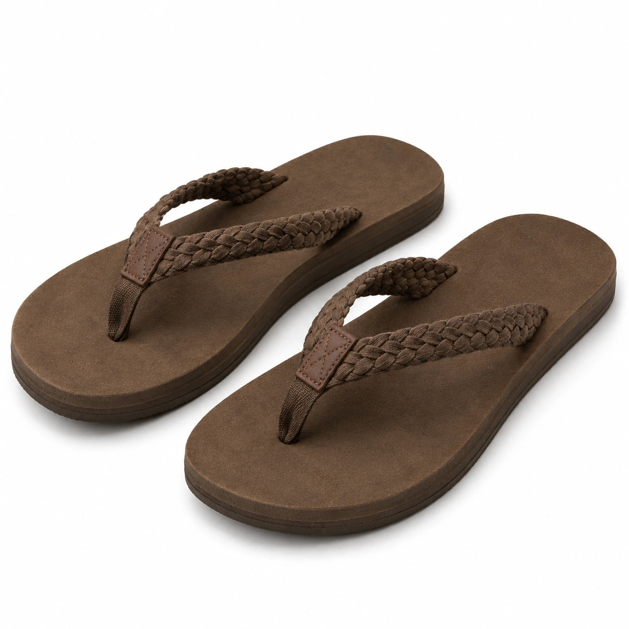 Chanclas 40/41 marrón con tiras trenzadas de tejido para verano