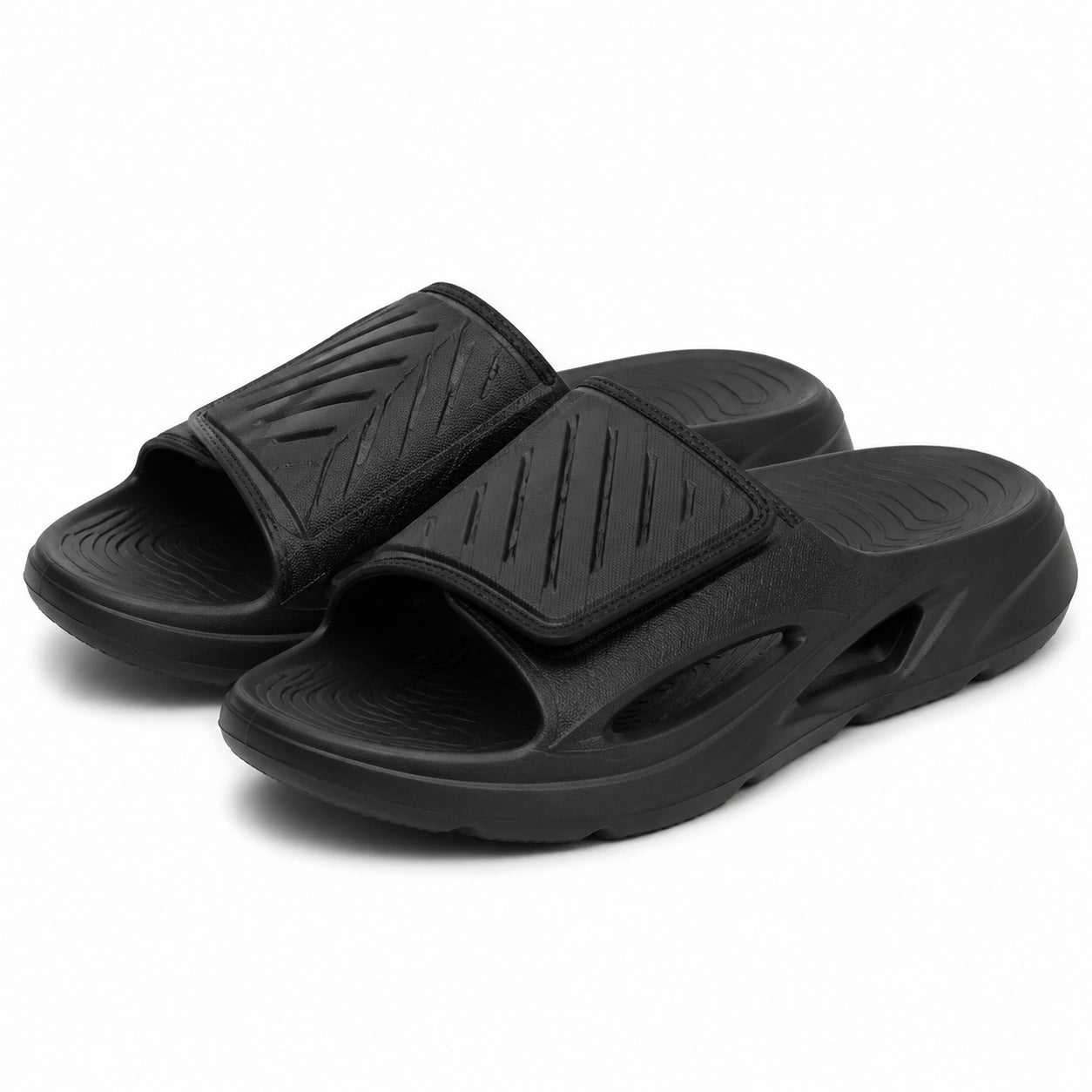 Chanclas de baño talla 40/41 de EVA negras con tira ajustable y suela acolchada