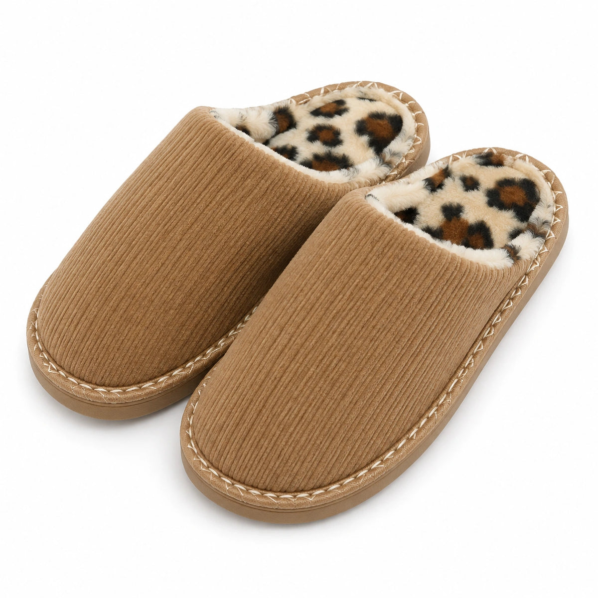 Zapatillas de casa 36/37 de pana beige con forro afelpado animal print