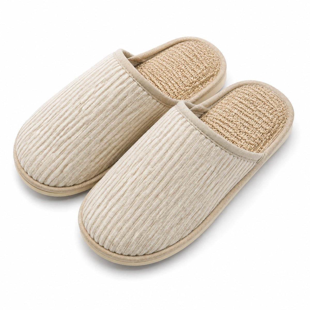 Zapatillas de casa talla 40/41 de tejido beige con plantilla trenzada